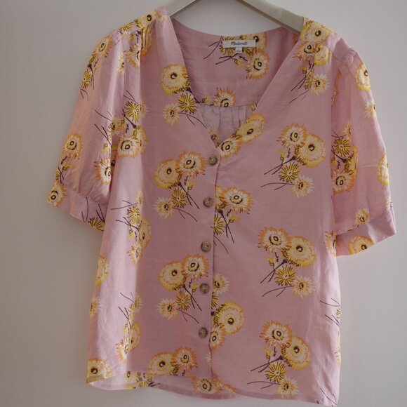 Madewell Tops - Madewell Pink Floral Button-Up Blouse viscose short sleeve top size L
